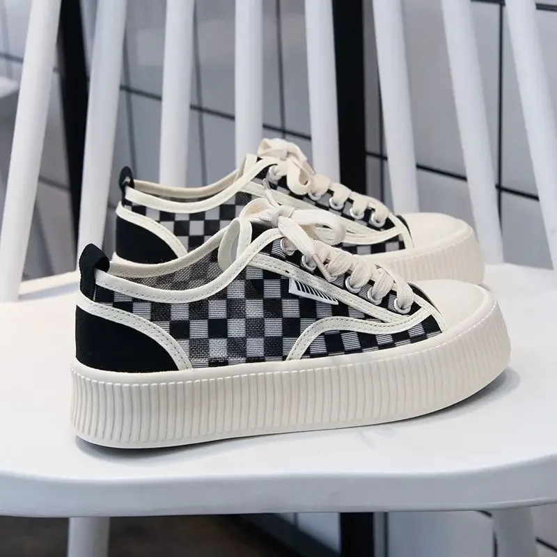 

Женская сетчатая обувь на высокой платформе, черные дышащие холщовые Туфли с круглым носком и шнуровкой, Повседневная модная обувь Y2k, 2024