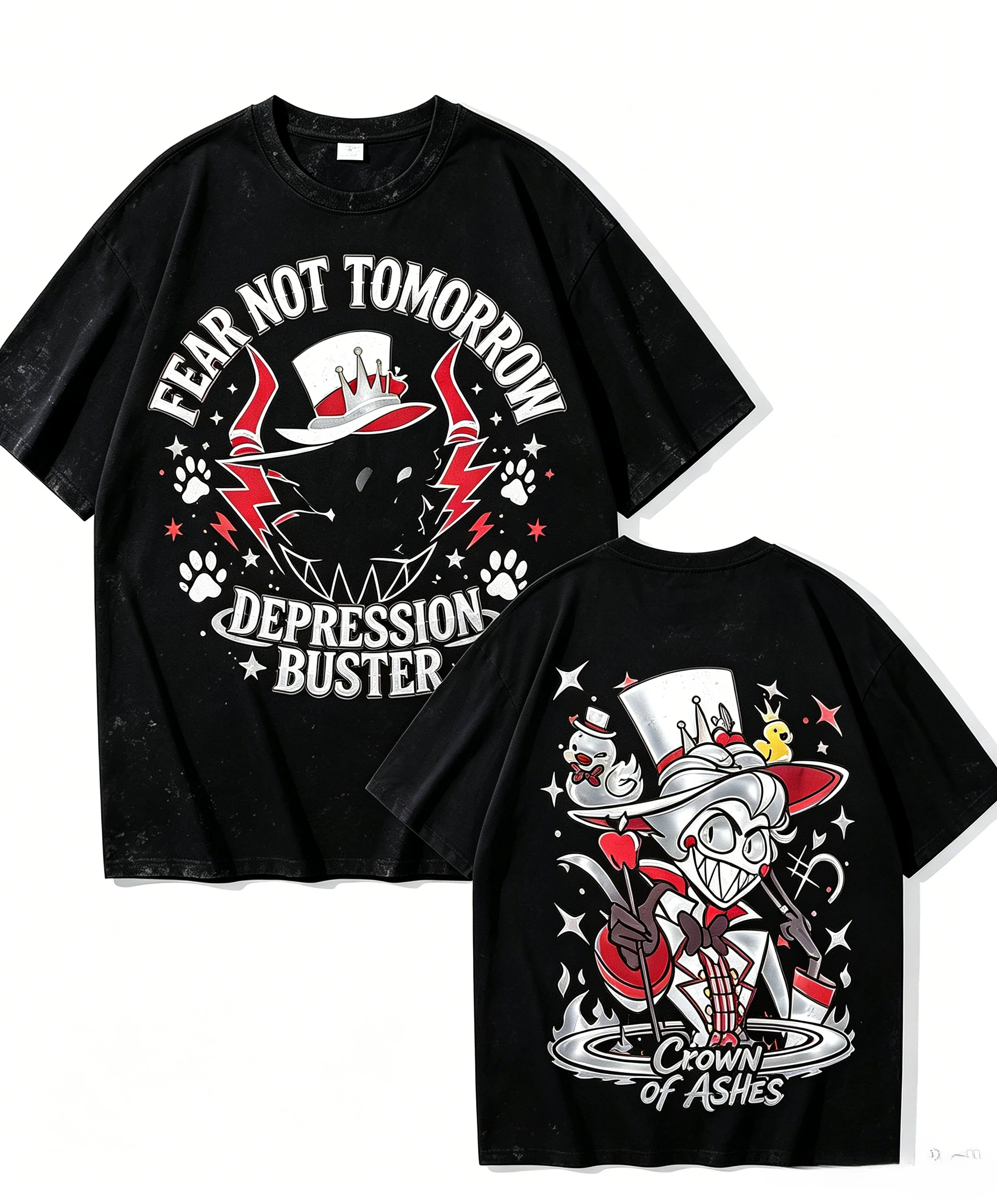 2026   Unisex Graphic T-shirt Soft Cotton Crew Neck Short Sleeve Cartoon Demon Crown Print Loose Streetwear Summer Daily Tops
