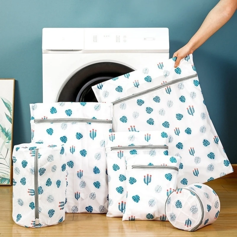 

1PC Polyester Delicates Laundry Bag Mesh Breathable Cactus Print Washing Dirty Bags Bra Wash Bag Large Capacity Laundry Pouch