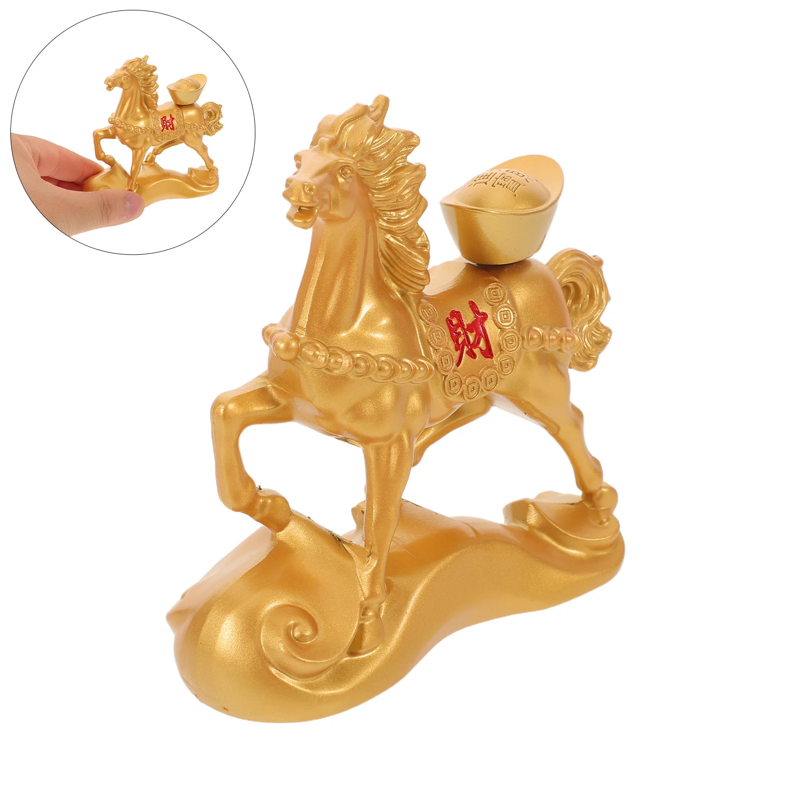 

Wealth Attracting Horse Sculpture Golden Ingot Yuan Bao Feng Shui Decor Home Office Tabletop Ornament