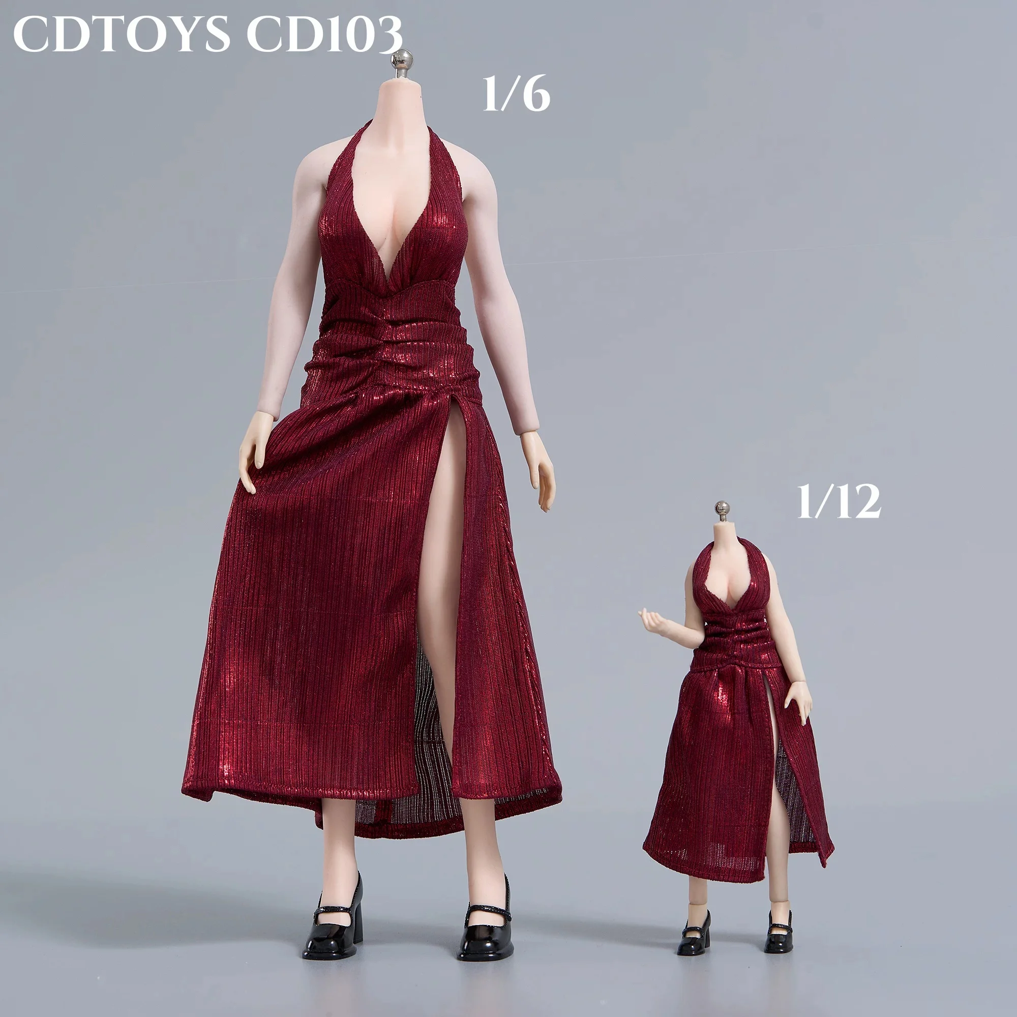 

cdtoys cd103 1/6 1/12 Scale Sexy Deep-V Halter Front High Slip Dress Clothes Model for 12" 6'' Female Soldier Action Figure Body