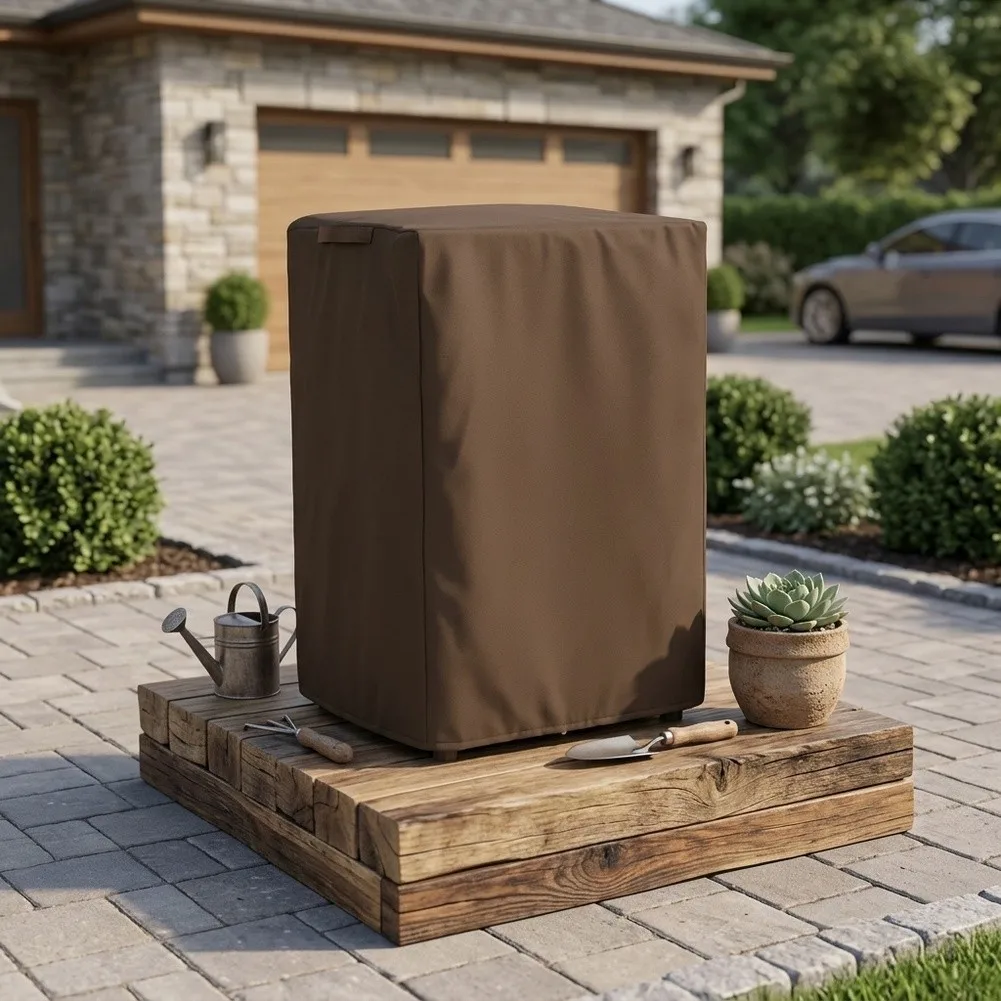 420D Oxford Popcorn Cart Cover Brown Windproof Adjustable Hem for Popcorn Machine Carts 30x30x50cm to 63.5x46x132cm