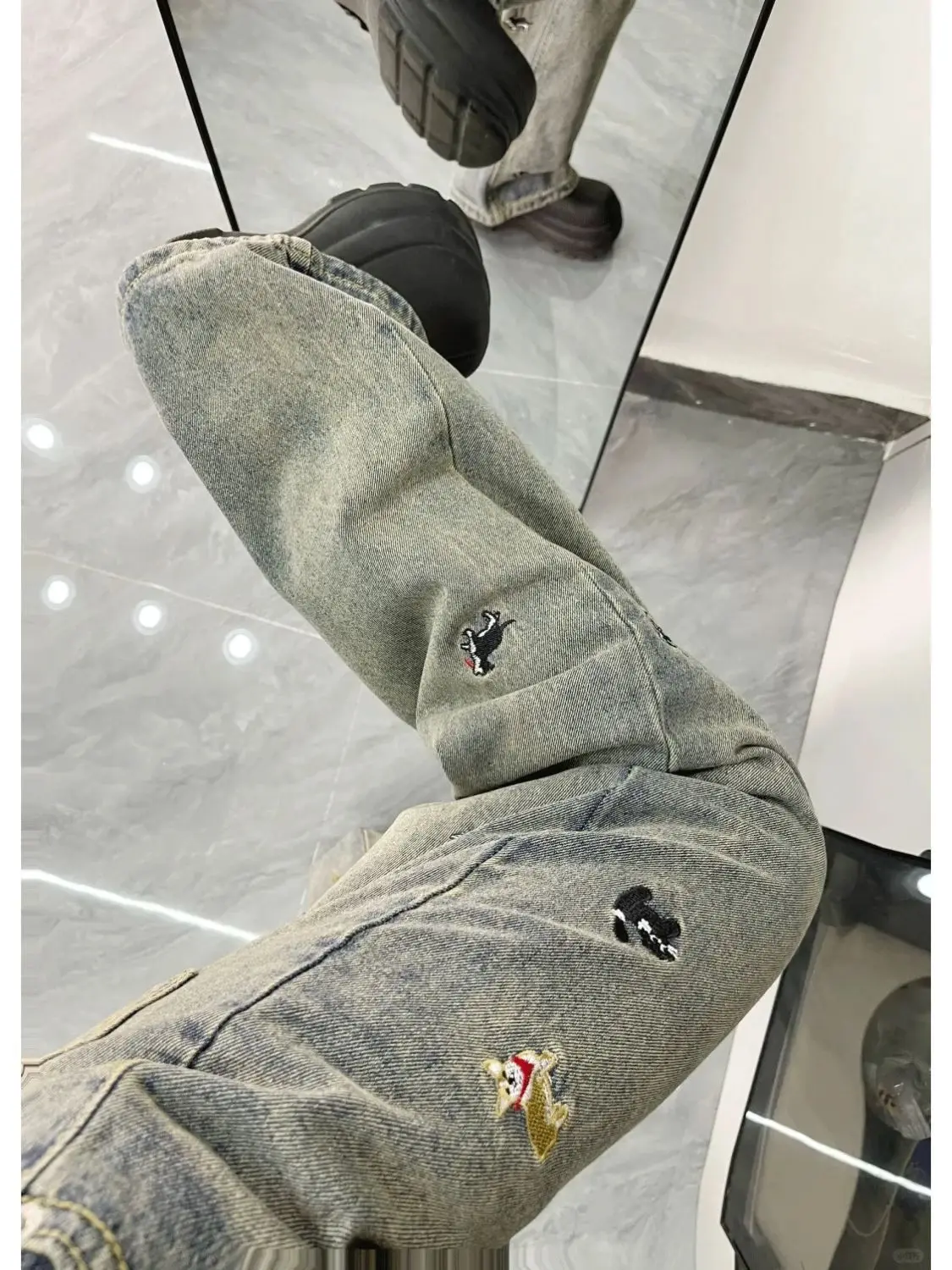 

Cargo Jeans Woman Button Fly Zipper Closure Belted Buckle Adjustable Waistband Female Denim Fashion Basic Simple Fall Spring