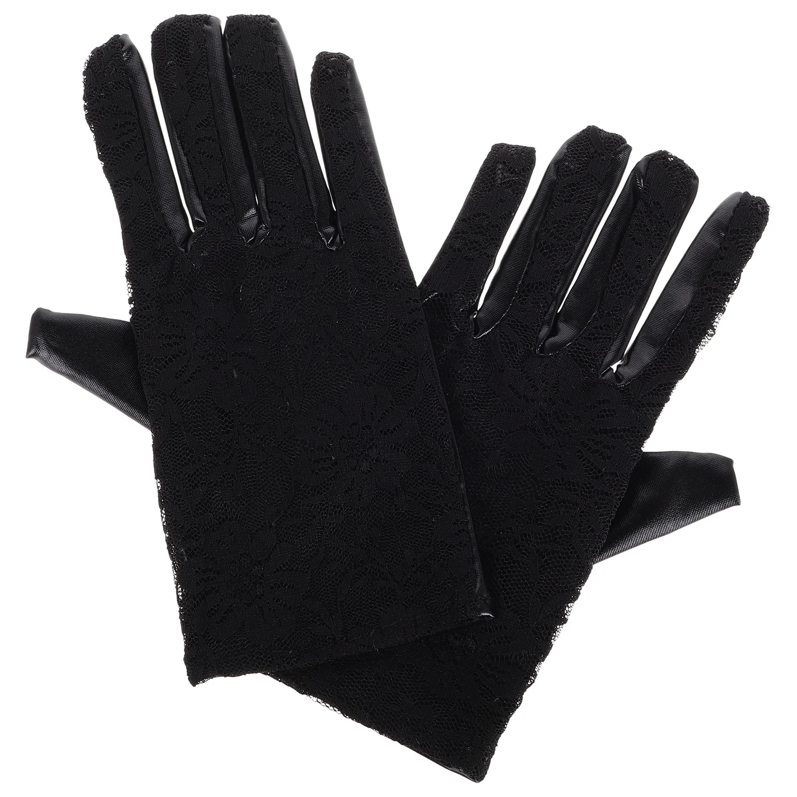 

1Pair Short Patent and Lace Gloves Women Metal Punk Cosplay Party Halloween Accessory Edgy Fashion Statement Unique Feminine