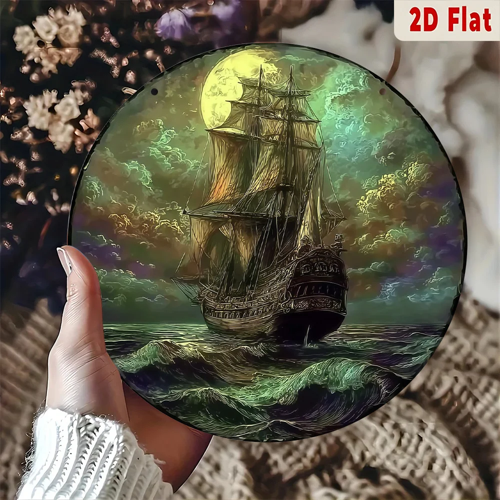 CIFBUY Vintage Nautical Sailboat Moonlight Metal Sign Waterproof Durable Aluminum Wall Art for Living Room Bedroom Office Garage