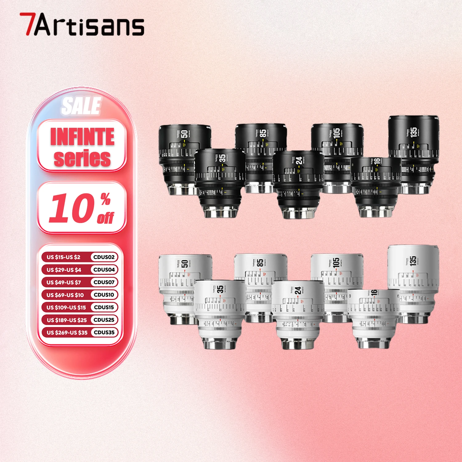 

7artisans INFINTE Full Frame 24mm 35mm 50mm 85mm 105mm T2.1 16mm T2.5 135mm T2.4 Cine Camera Lens for Photography EF PL-mount