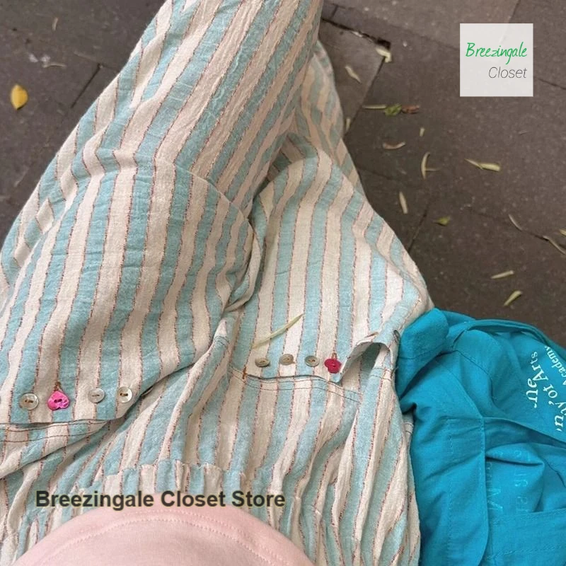 Dopamine thin cotton and linen striped pants women's summer new casual loose straight tall waist casual drape wide-leg pants.