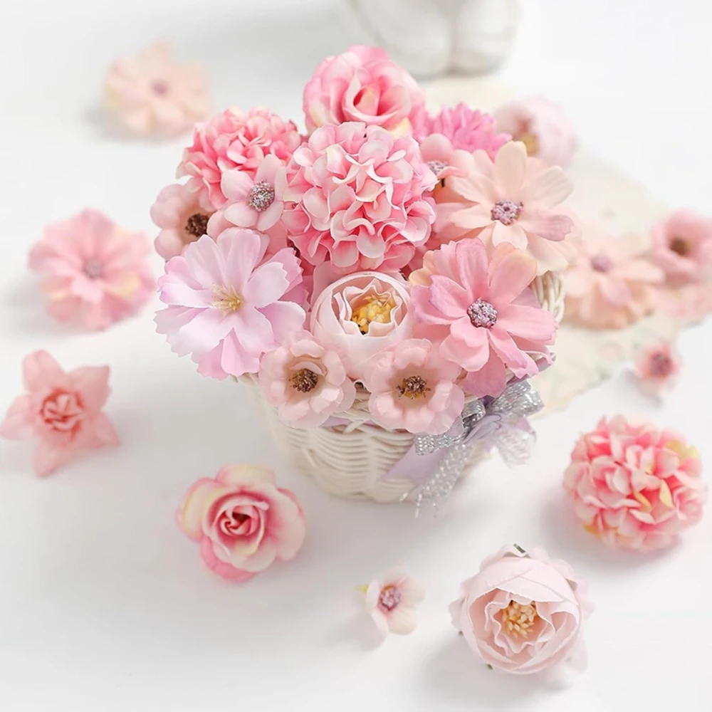 20 Stück gemischte künstliche Blumen, Seidenrosen, künstliche Blumen, Kopf für Heimdekoration, Hochzeitsdekoration, DIY-Handwerk, Girlande, Blumenstrauß, Zubehör – Detail 4