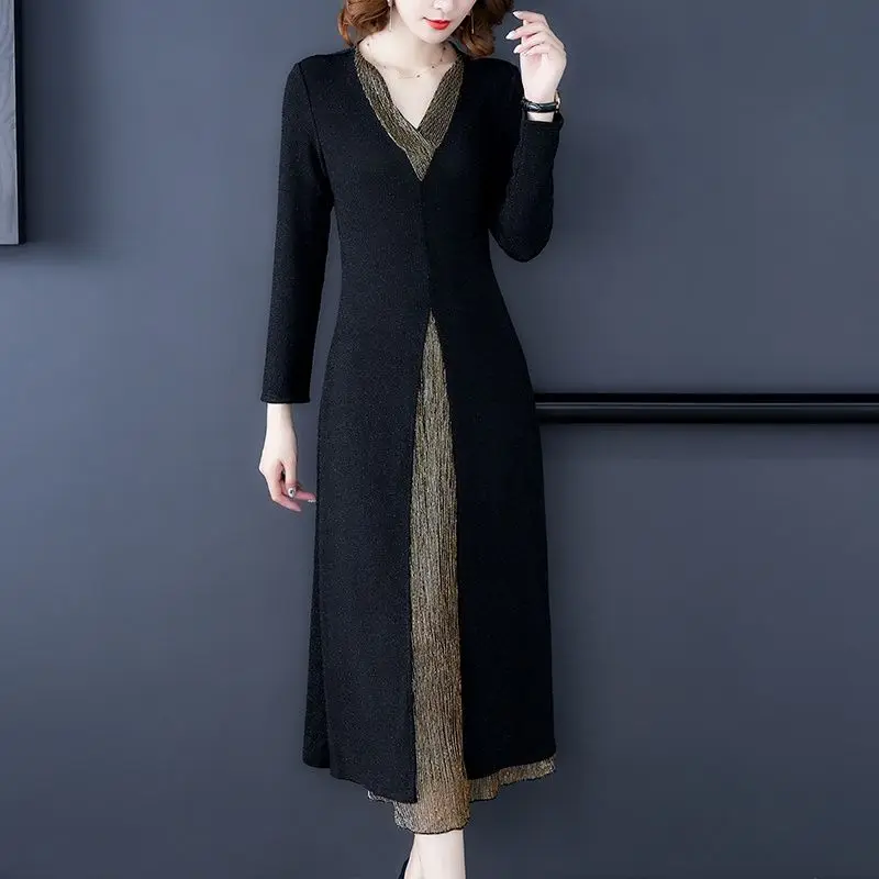 Temperament Dignified Ladies Solid Color Midi Dress Summer Patchwork Pullovers Women's Clothing Elegant Intellectual Dresses