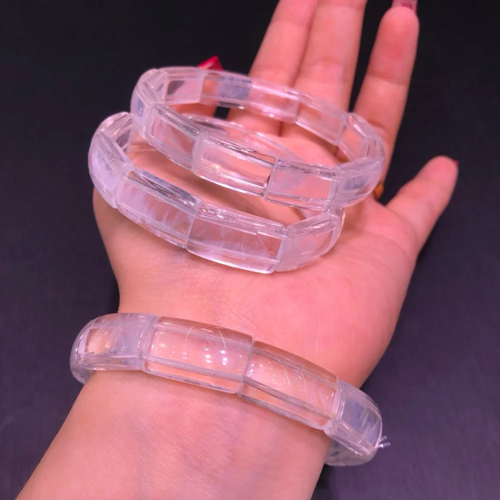 11mm Natural Blue Rutilated Quartz Bangle Handmade Stretch Rope Bracelet for Women Men Luxury Energy Healing Jewelry Gift