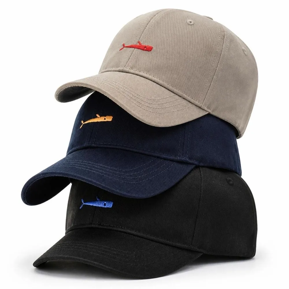 Trendy Adjustable Baseball Cap Fish Embroidered Breathable Snapback Cap Youth Style Solid Color Duckbill Hat Outdoor Activity