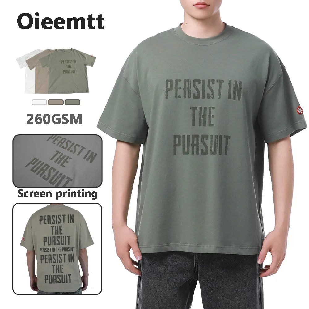 

Letter Screen Printing Men Heavyweight Tee 100% Cotton Top American Oversize Unisex Graphics Short Sleeve T-shirt