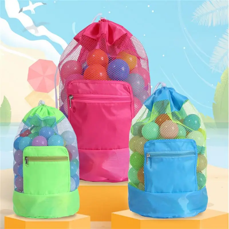 Bolsa de almacenamiento plegable para juguetes de playa, bolsa de malla para viajes, organizador de artículos diversos, mochila de almacenamiento con cordón de red