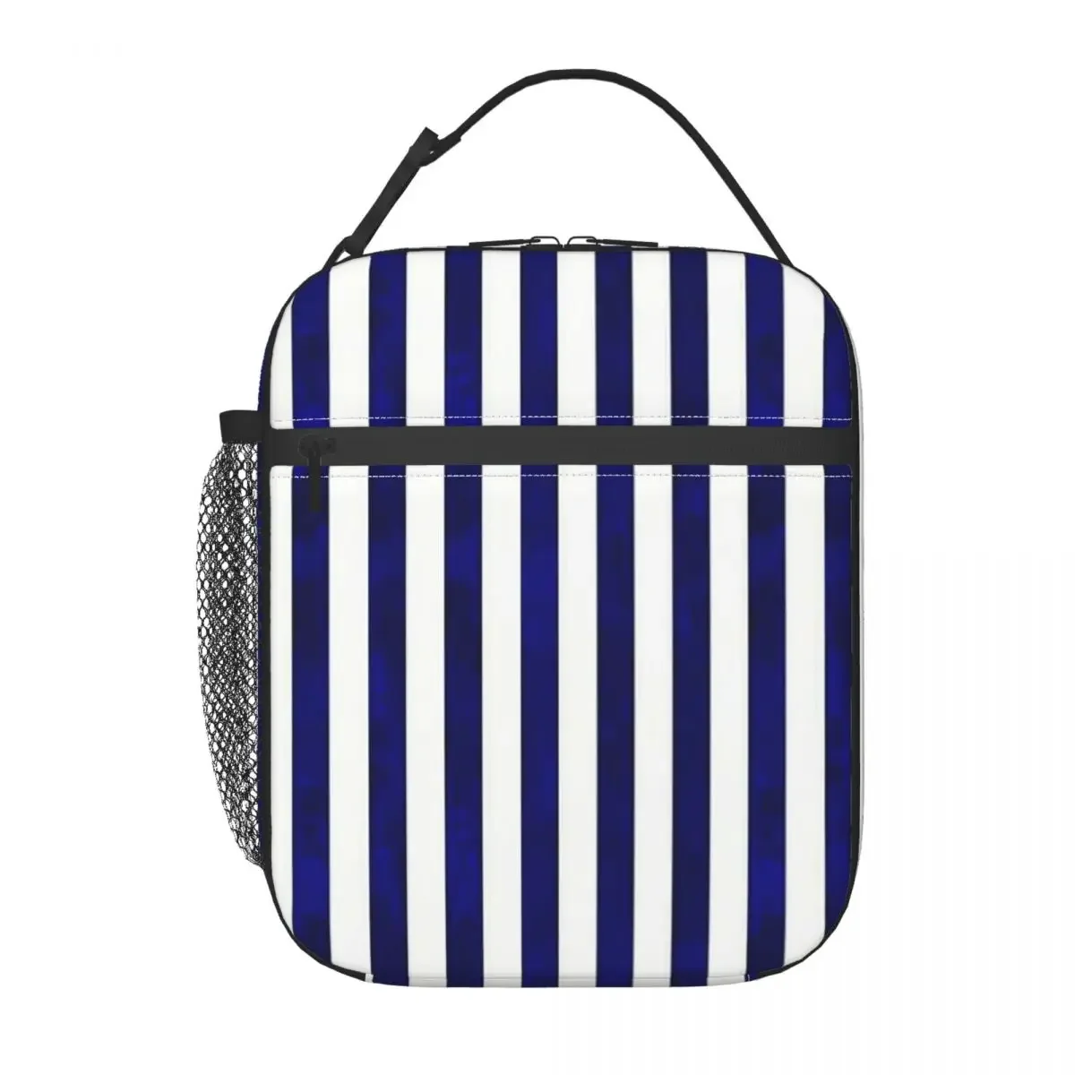 Classic Stripes Navy Blue And White Insulated Lunch Bag for Women Kids Portable Food Boxes Thermal Lunch Box Tote