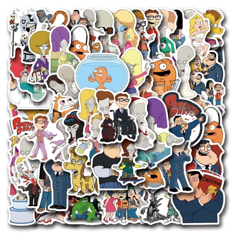 55pcs Cartoon Animation American Dad! Graffiti Stickers Suitcase Water Cup Mobile Phone Case Suitcase Diy Decoration Stickers