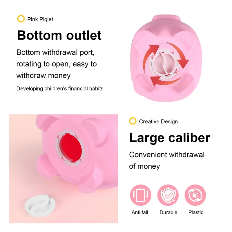 Large Piggy Bank, Unbreakable Plastic Money Bank, Coin Bank for and , Practical Gifts for Birthday(Pink)-ABLM