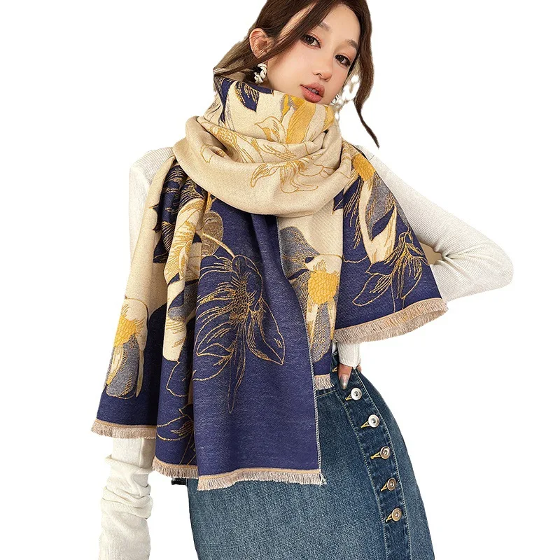 2024 Autumn Winter New Shawl Cloak Women Printing Elegant All-matching Warm Tassel Cardigan Poncho Coats Female Capes T208