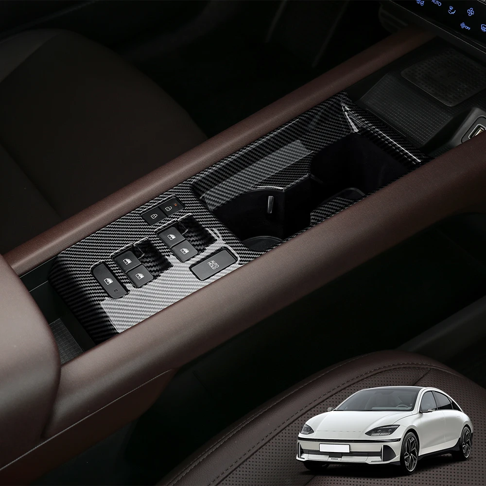 

For Hyundai IONIQ 6 2023-2025 Car Turning Carbon Fiber Central Control Cup Holder Panel Cover Interior Accessories LHD