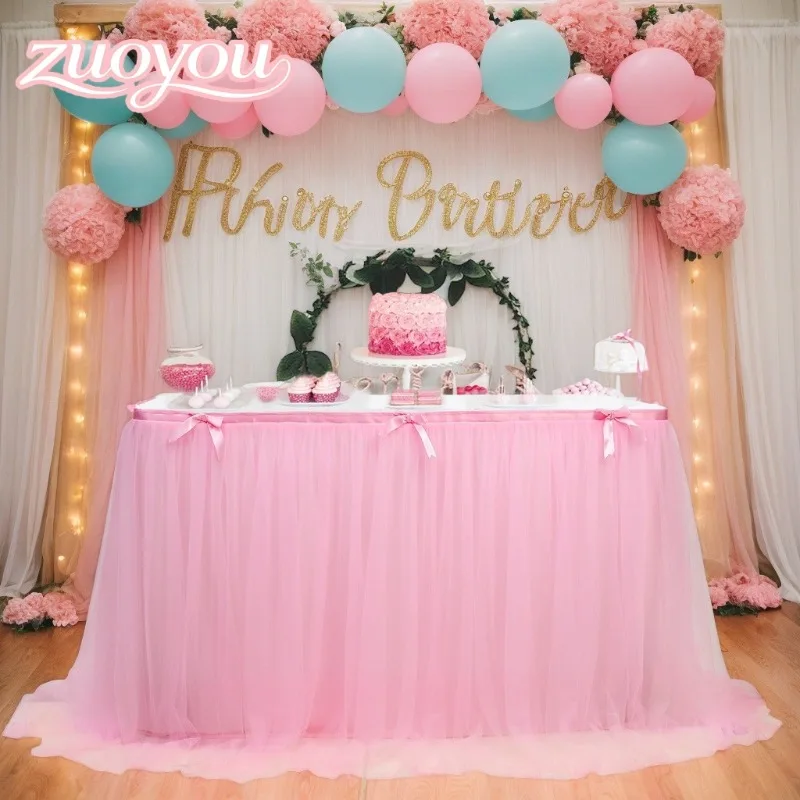 Tulle Table Skirt Tutu Ruffle Table Cover for Birthday Party Wedding Baby Shower Dessert Cake Buffet Table Decoration Home
