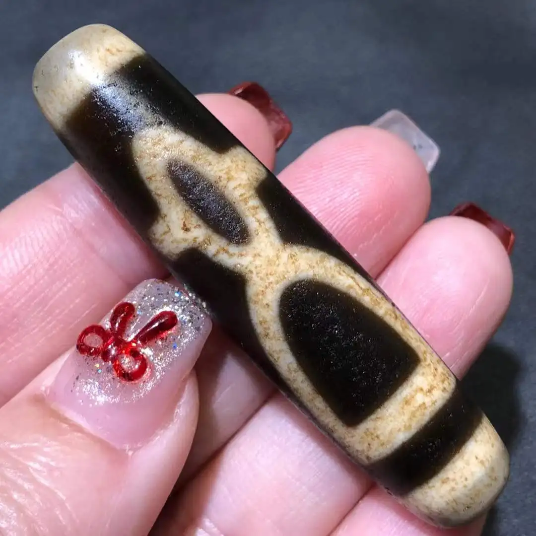 Rare Energy Tibetan Old Agate The Five Wealth GodsTotem dZi Bead pendant56.1×13.1mm