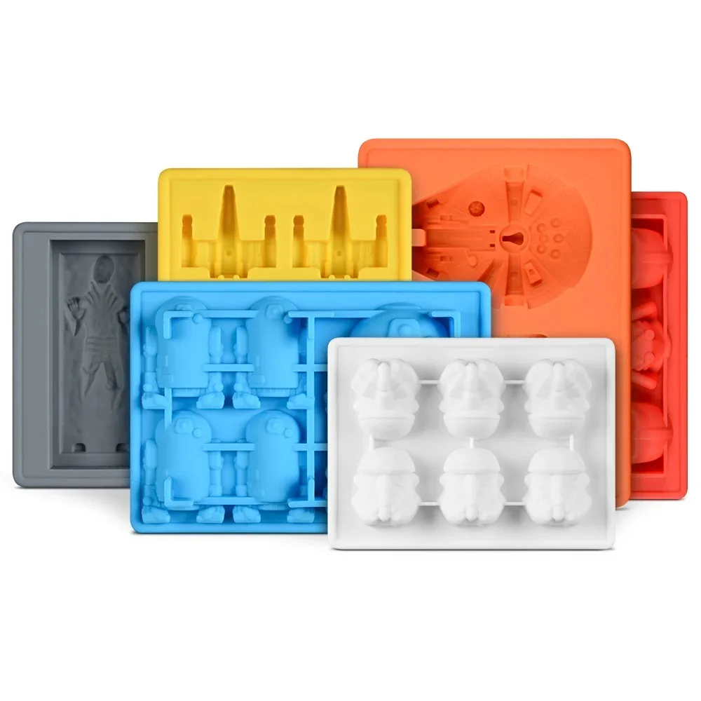 Silicone Mold Set Ice Chocolate Candy Molds Cubes Stormtrooper Darth Vade Fighter Millennium Falcon Han Ice Cube Trays
