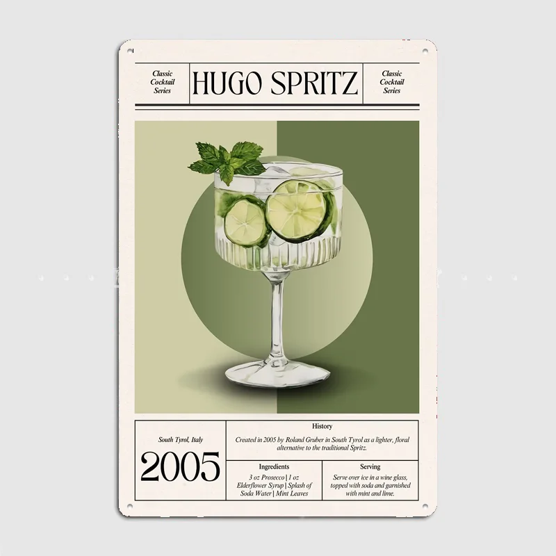 Hugo Spritz 2005 Italian Elderflower Spritz Metal Sign Pub Club Custom Bar Bedroom Home Wall Decor Poster Room Decoration