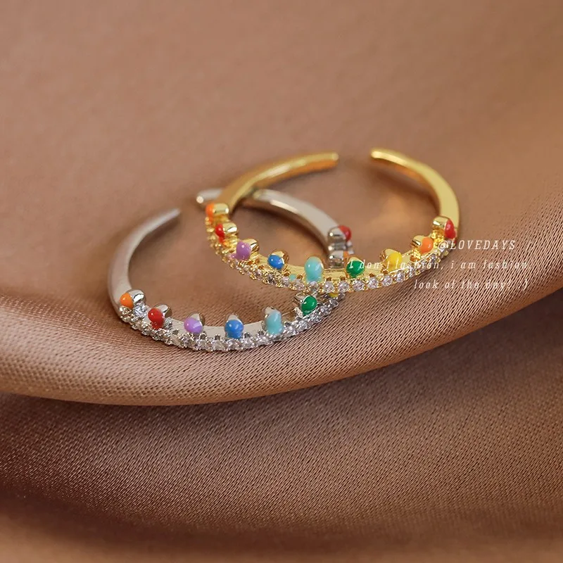 Ring Enamel Pastel Rainbow Open Minimalist French Romantic Sweet Premium Lightweight Comfortable for Women Office Party