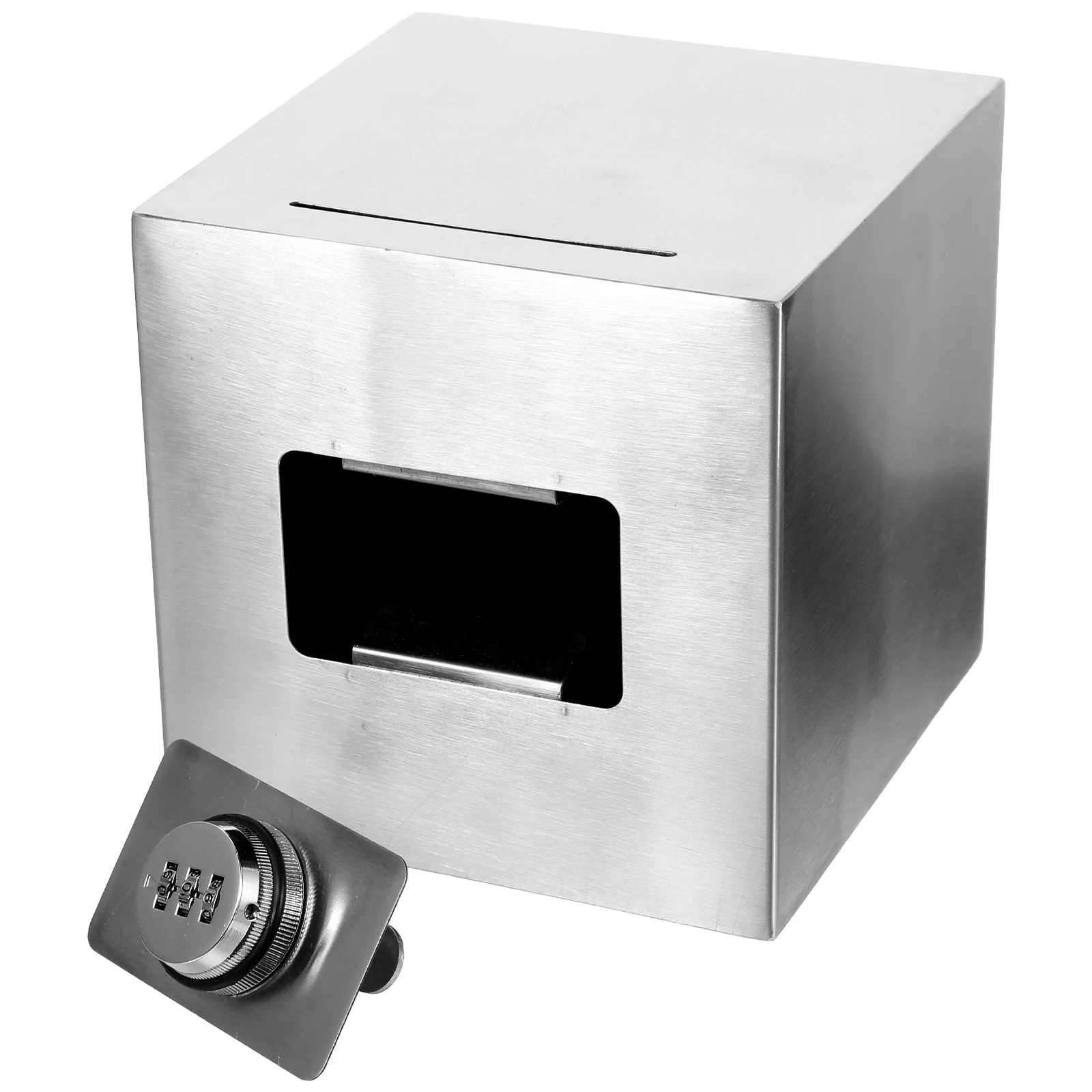 

Stainless Steel 15x15x15cm Large Capacity Unique Piggy Bank Savings Bank with Lock Safe Money Storage Box