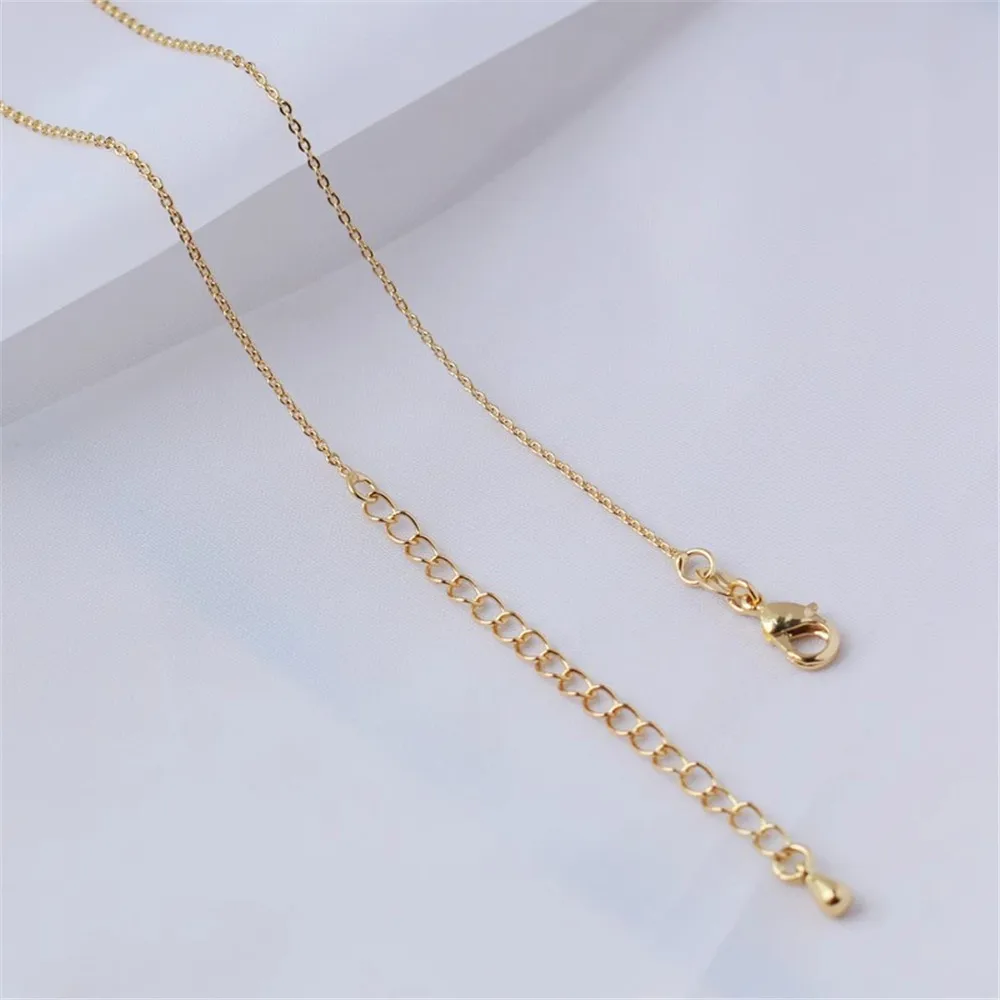 

14K Gold-coated Copper Gold-Plated Loose O Pressed Flat Necklace, Water Drop Extension Chain, Total Length 50cm, DIY Thin Chain