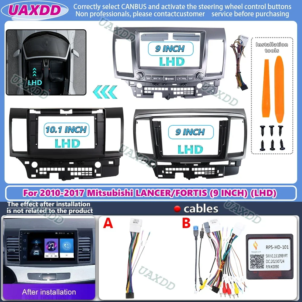 2 Din 9 10.1inch Radio Fascias Fit For Mitsubishi Lancer Galant Fortis Inspira Dashboard Installation Trim Kit Frame 2010-2017