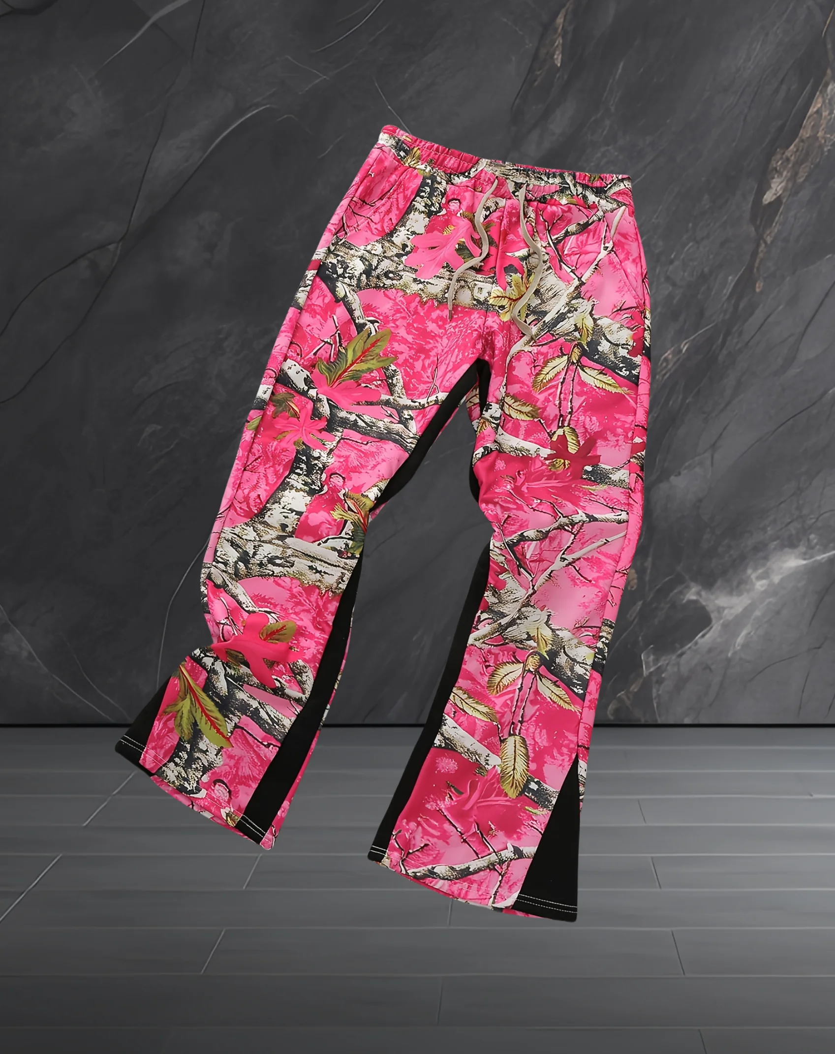 

Men's Casual and Trendy Slightly Flared Pants with A Personalized Pink Camouflage Digital Print These Pants Combine The Latest T