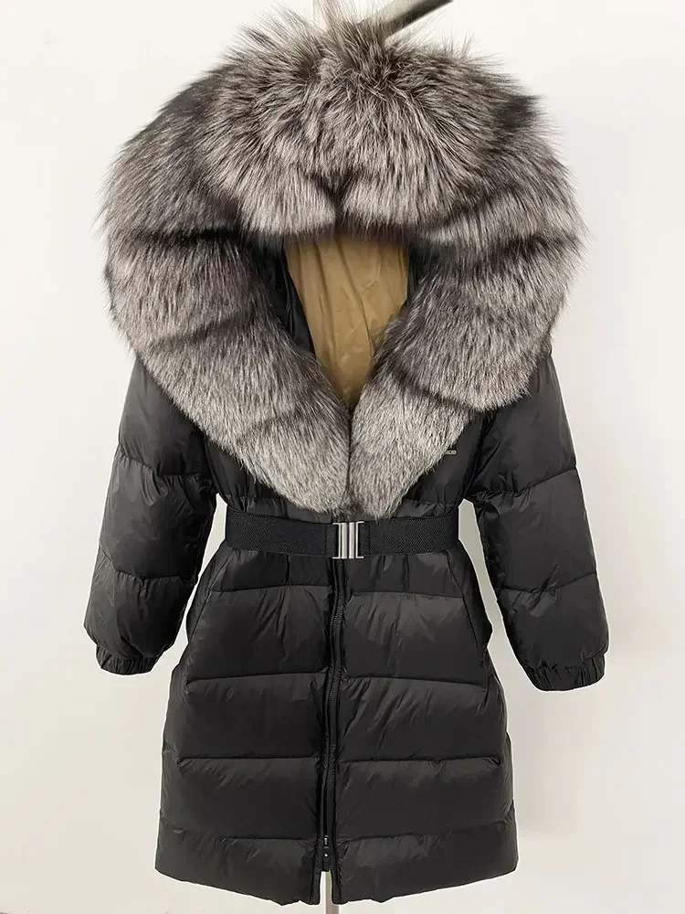 OFTBUY Long Winter Jacket Women Real Natural Fox Fur Collar Hooded Thick Warm 90% White Duck Down Coat Female Streetwear Casual