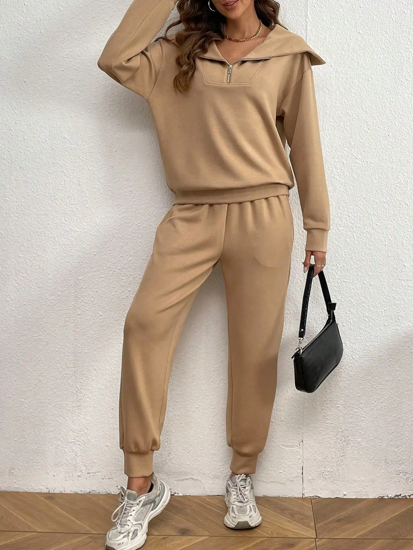 Women Trakcuisit Two Piece Set Jogger Pants Zipper Neck Sweatershirt