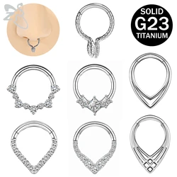 ZS 1 Piece G23 Titanium Steel Nose Ring Men Women CZ Crystal V Shape Septum Rings 16G Punk Snake Nostril Piercing Jewelry 8MM