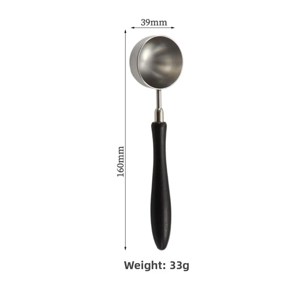 New Wood Handle Coffee Spoon Stainless Steel Round Head Long Coffee Scoop Spoon Long-handled Measuring Spoon Cafe Decoration