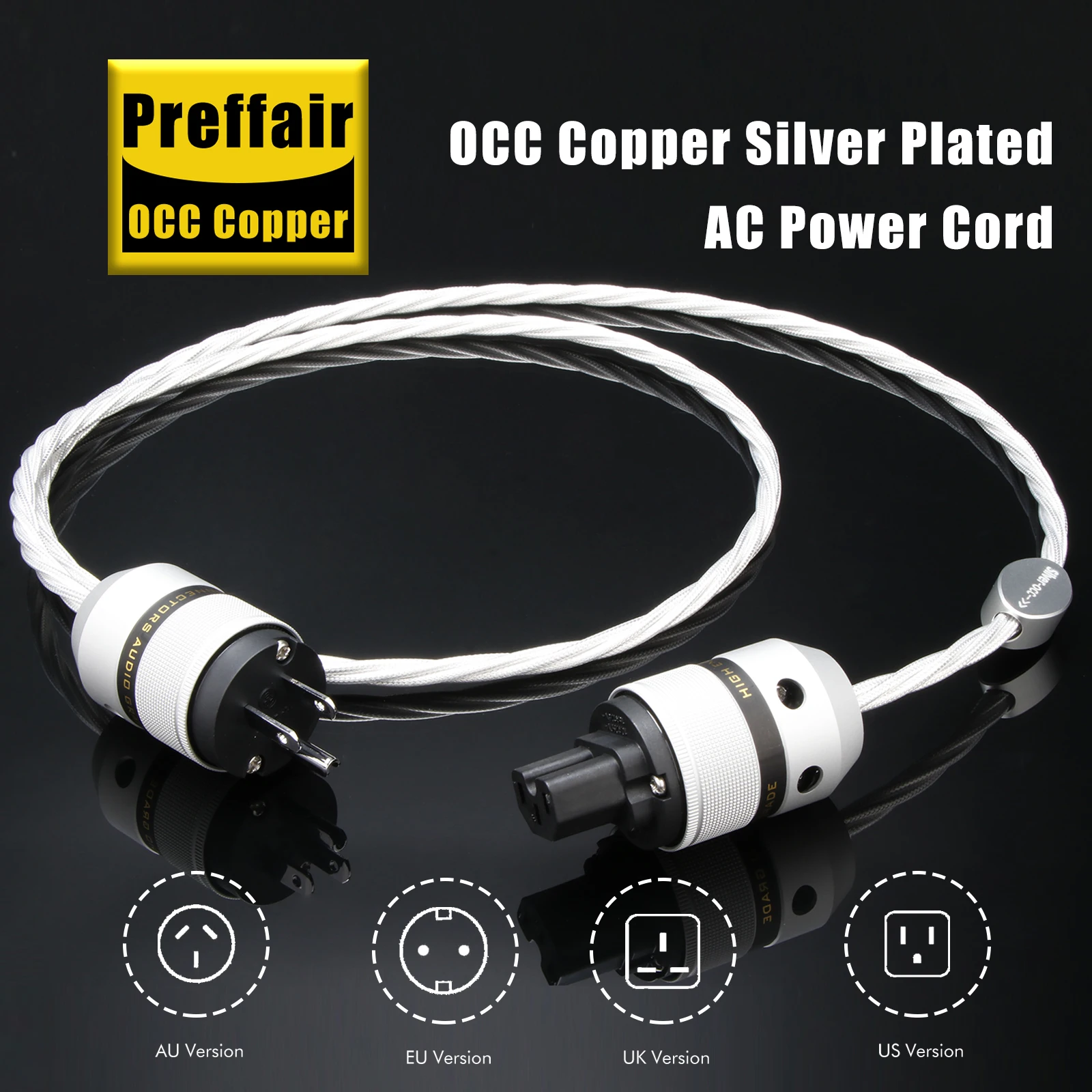 

Hifi 7N OCC Silver Plated Power Cable 12AWG Audiophile European AC Power Cord EU/US /AU cable for power filters dac Amplifier