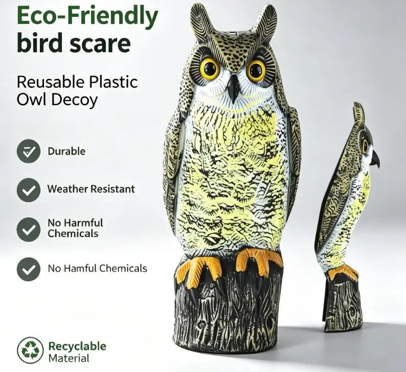 Outdoor Eco-friendly Pest Repellent Realistic Bird Scarer Plastic Bird Owl Decoy  With Rotating Head