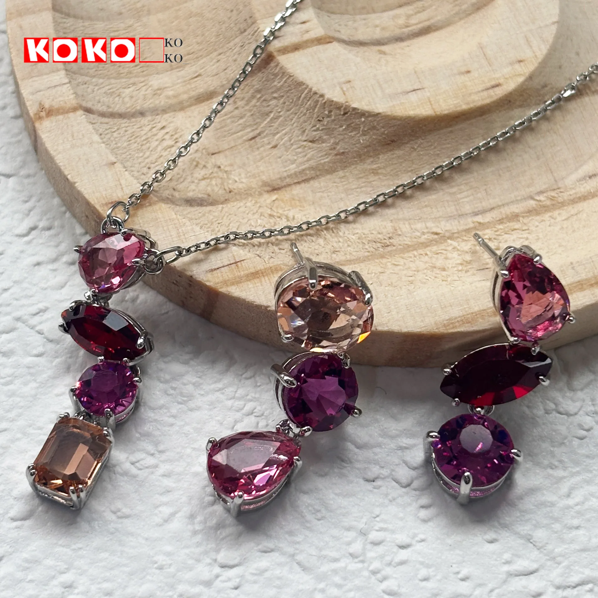 

New Charms 2026 New Water Drop Candy Earrings Fine Jewelry Sets Luxury Pink Necklace Party Accessories for Women
