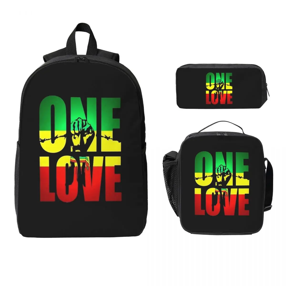 

Harajuku Vintage Style Arts Bob Marley One Love Backpack BookBag School Bag Laptop Shoulder Bags 3ps Lunch Bag Pencil Case