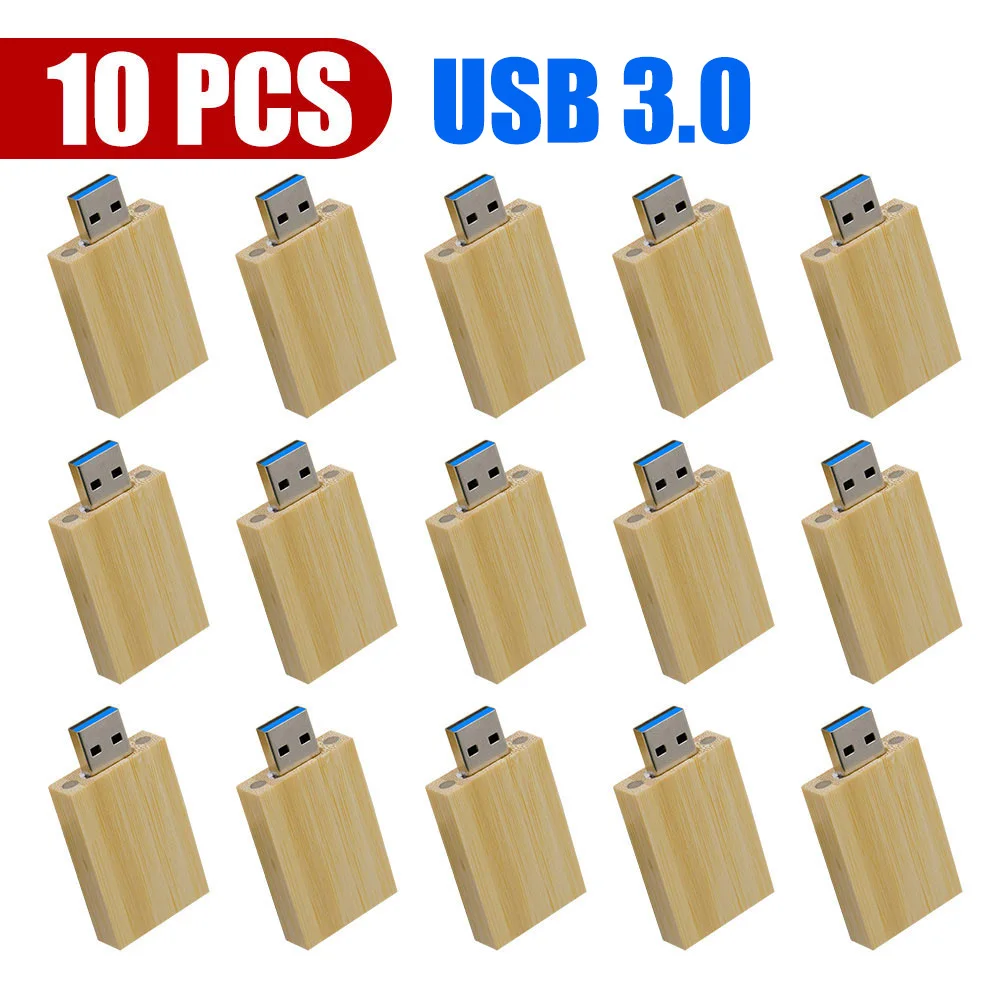 10Pcs/lot Block Wooden USB 3.0 Flash Drive Red Wood Pendrive 4GB 8GB 16GB 32GB 64GB Memory Stick U Disk（Free customized logo）