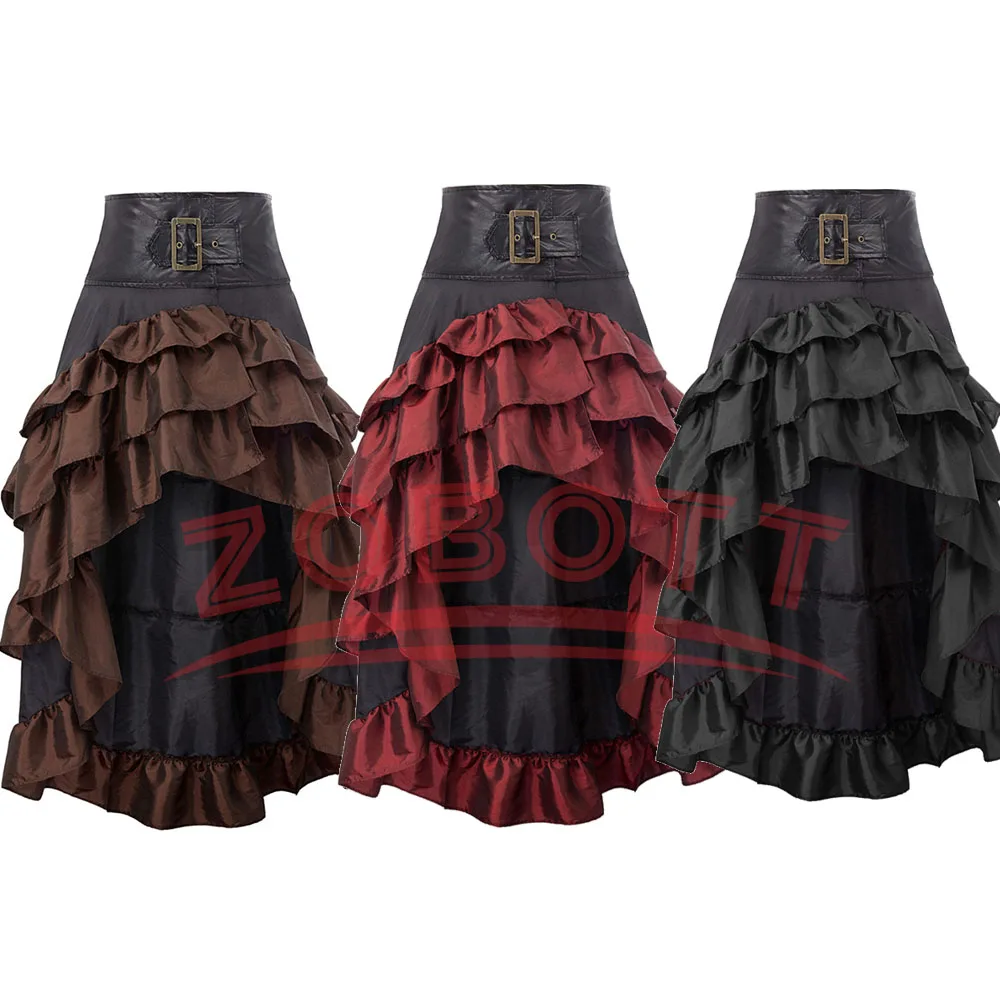 Vestido Steampunk Vintage para Cosplay, Falda Gótica Victoriana Medieval con Volantes de Satén y Adorno de Loto, Falda Corsé para Mujer, Disfraces de Pirata