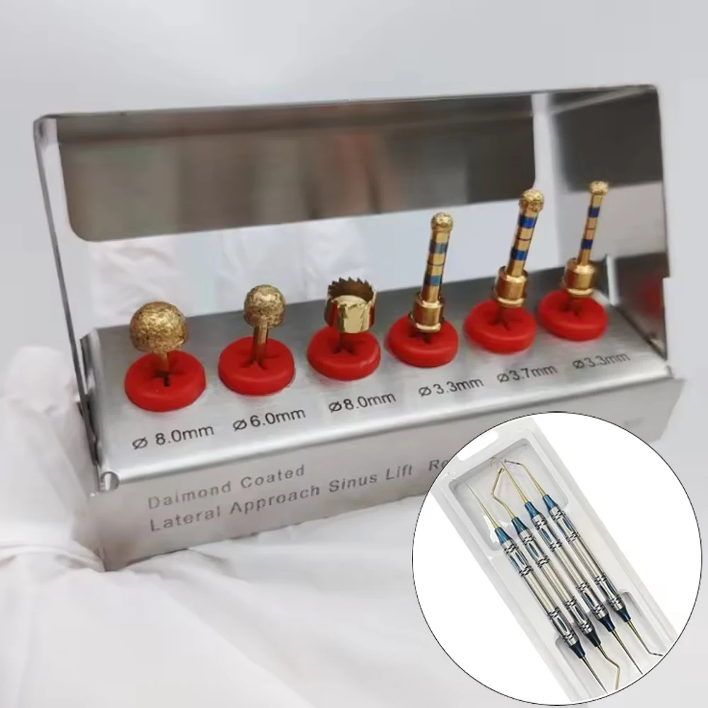 

Dental Implant Sinus Lift Kit with Golden Diamond-Coated Burs and Membrane Stoppers for Sinus Elevation Procedures