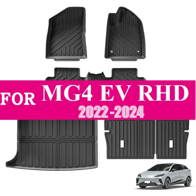 

Черный интерьер для MG4 EV с правым рулем 2022-2024, автомобильные коврики, коврики в багажник, всепогодные водонепроницаемые 3D накладки из ТПЭ