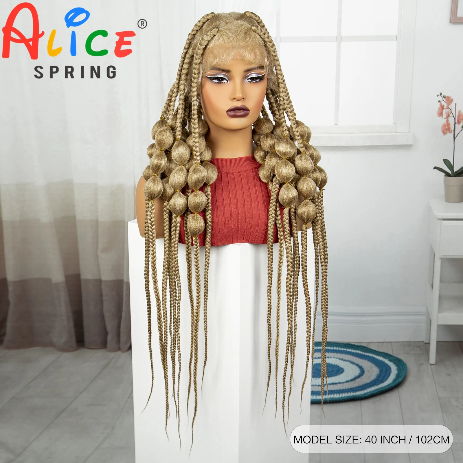 Blonde 40 Inch Synthetic Full Lace Braided Wigs Synthetic Knotless Handmade Bantu Braids Lace Wig With Baby Hair For Black Women