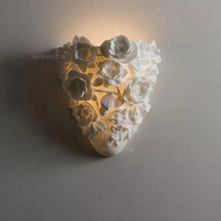 French vintage resin carved flower wall lamps for living room bedroom bedside corridor and staircase wall lights fixtures