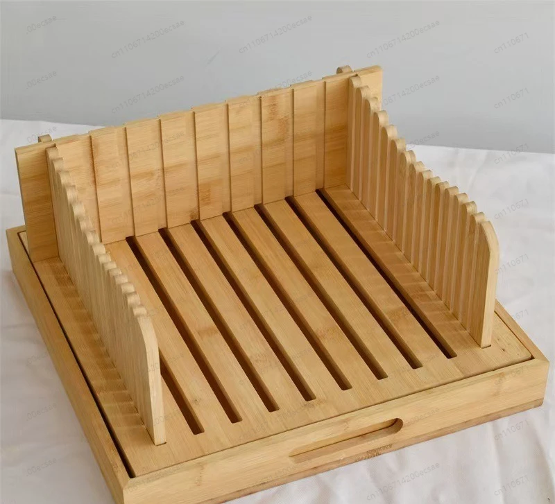 Bamboo Bread Slicer & Snack Tray | Home Breakfast Toast Cutter with Crumb Catcher, Solid Wood Storage Tray