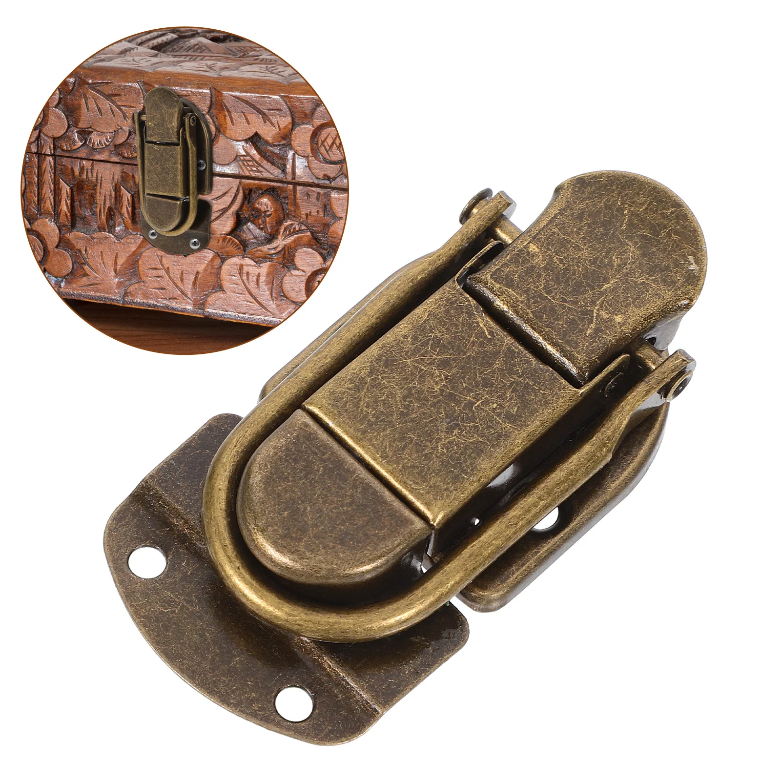 

2Pcs Wooden Makeup Box Buckle Lock Clasp Self-Locking Decorative Latch Jewelry Box Lock Replacement Vintage Metal Hook