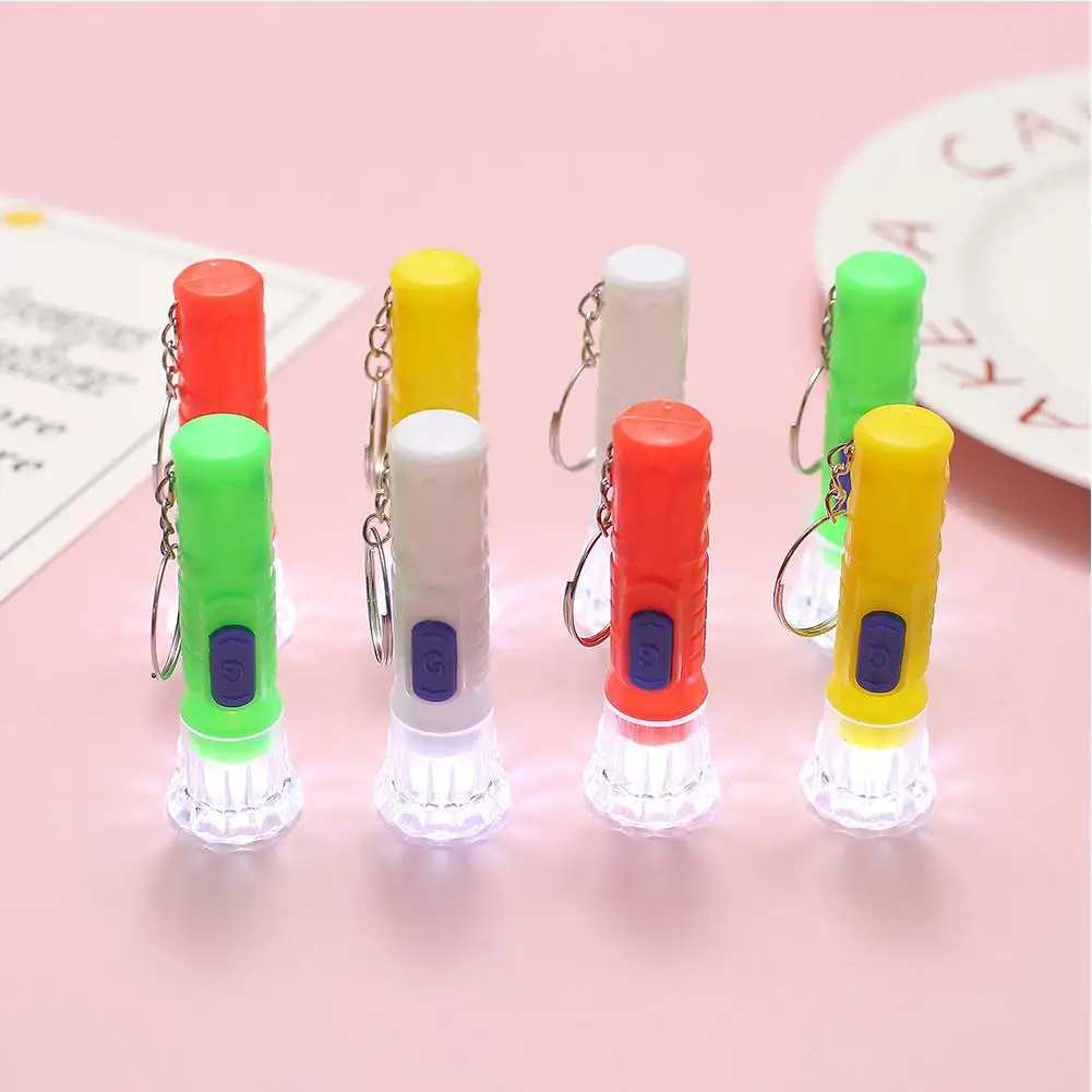 8Pcs Small LED Flashlight Keychain Bright Flashlight Keychain for Kids Portable Torch with Hook for Camping, Random Color