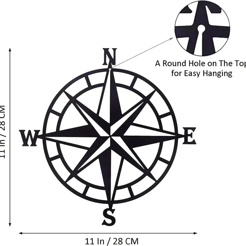 CIFBUY Nautical Compass Metal Wall Art, Hollow‑Cut Navigation Compass Iron Wall Hanging for Home Ocean Theme Decor