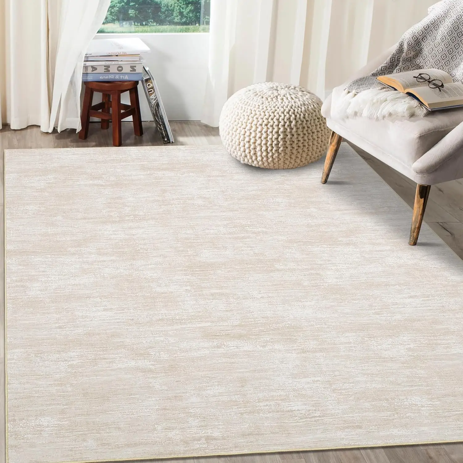 

8x10 Washable Non-Slip Abstract Area Rug for Living Room, Bedroom, Dining - Beige